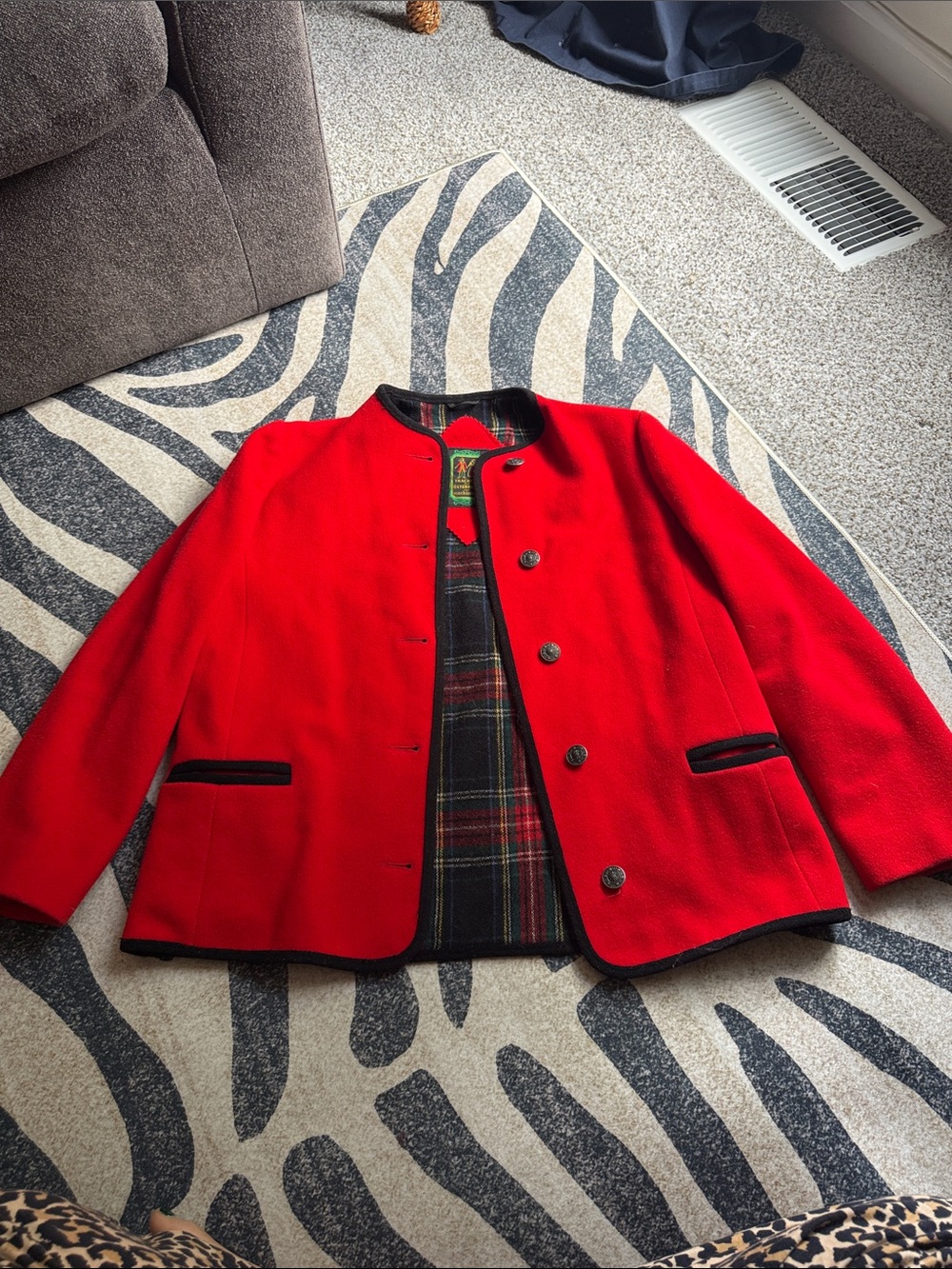 Vintage Austrian Trachten Red Wool Jacket Mackintosh Tyrolean Size 10